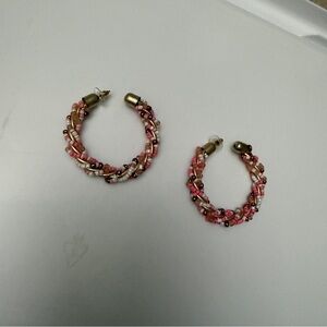 Beaded earrings hoops pink white gold twisted